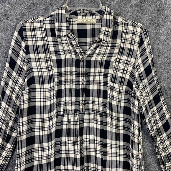 Abercrombie & Fitch B&W Plaid Tunic Women Small Roll Tab Sleeve Pockets - Picture 2 of 16